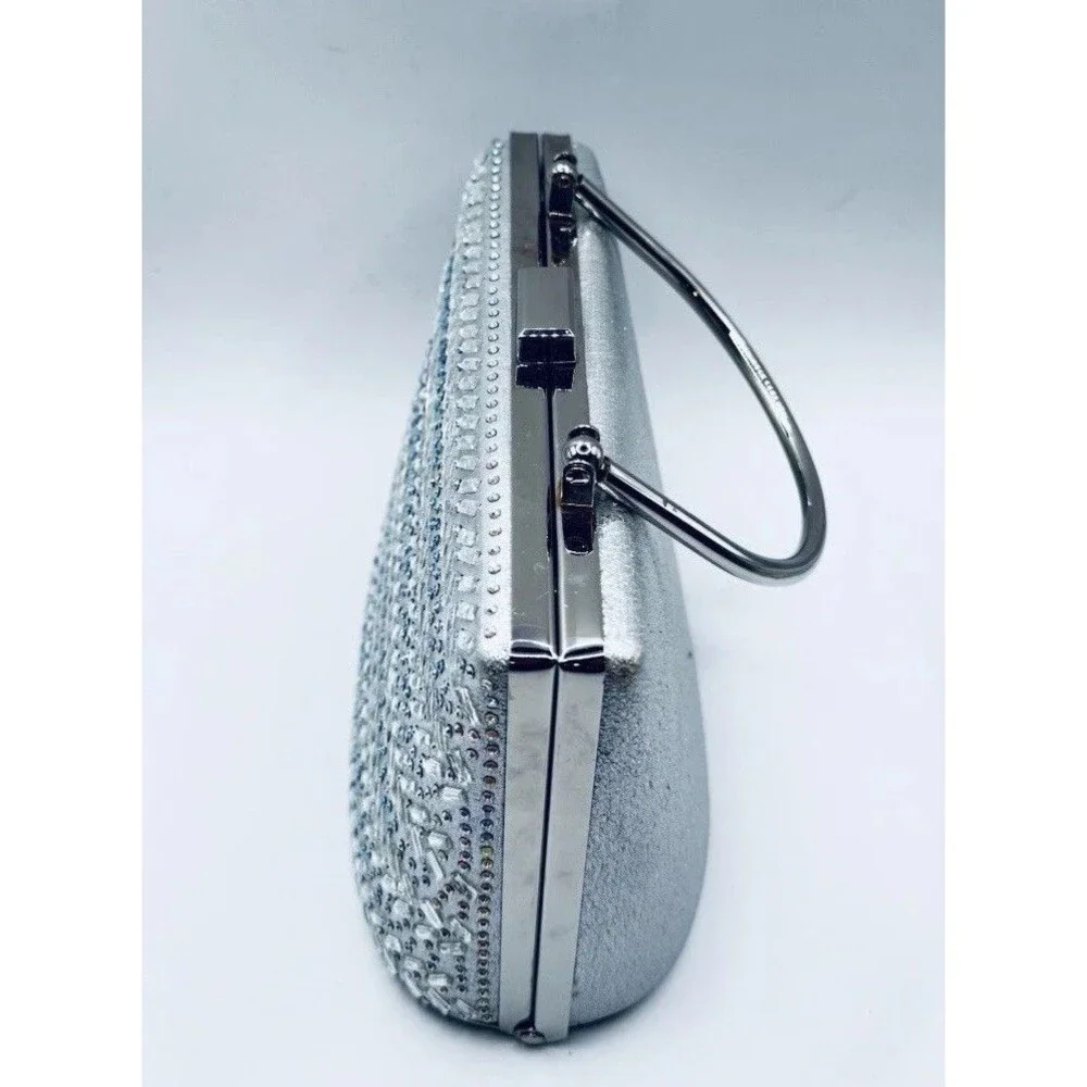 Silver Rhinestone Box Clutch Purse Evening Bag Top Handle Crossbody Chain